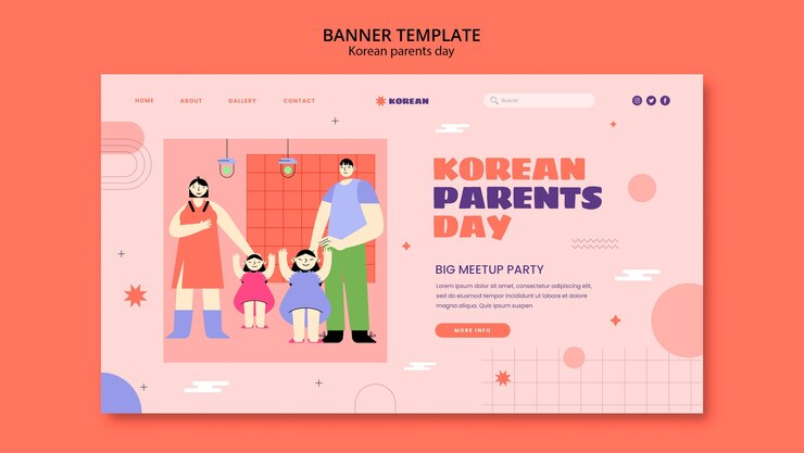 無料PSD フラットなデザインの韓国の両親の日テンプレート