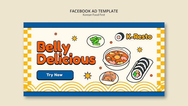 Плоский дизайн корейского ресторана facebook шаблон