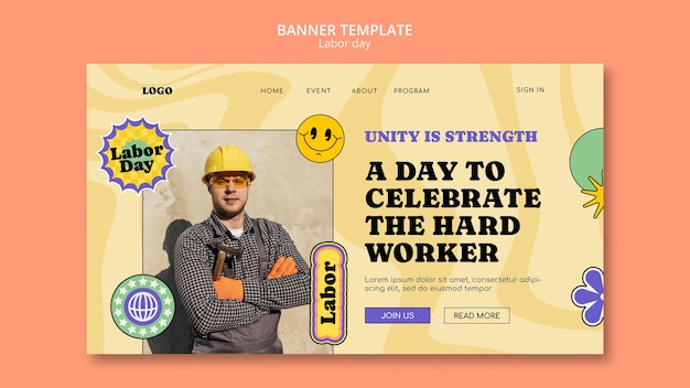 Free PSD flat design labor day celebration landing page