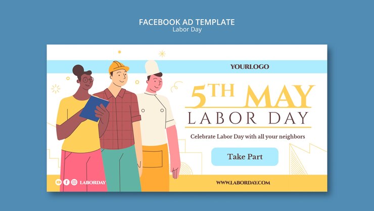 ฟรี PSD flat design labor day day template