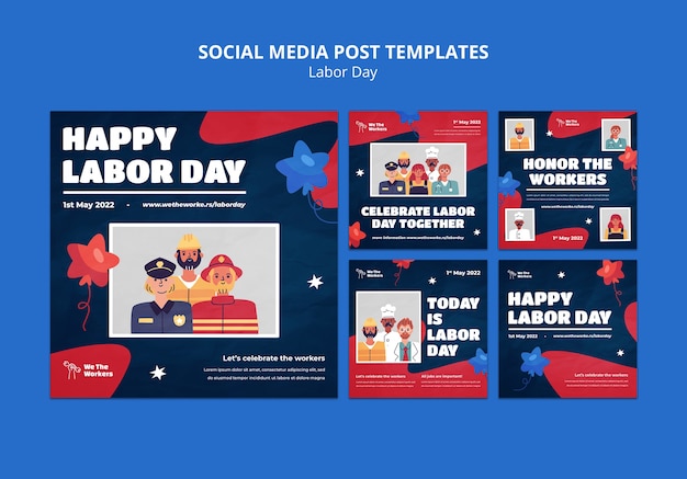 Free PSD flat design labor day instagram posts template