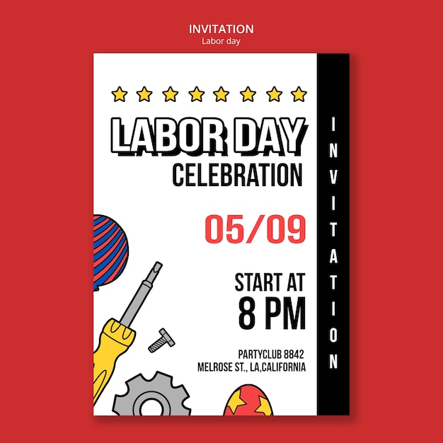 Flat design labor day invitation template