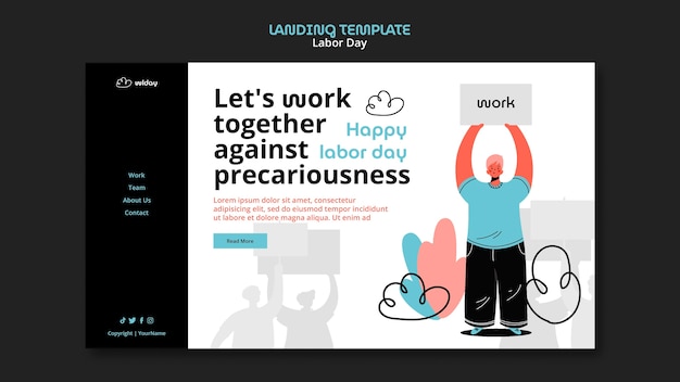 Free PSD flat design labor day landing page template