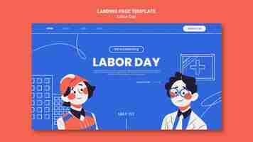無料PSD フラットデザイン労働者の日のランディングページテンプレート