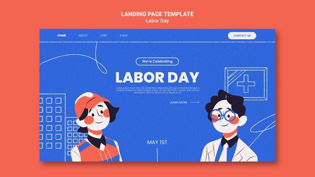 Flat design labor day landing page template