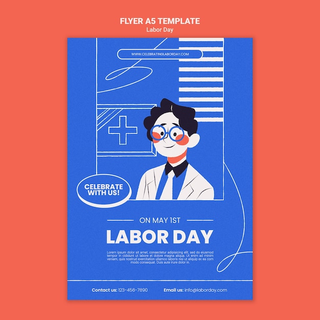 Free PSD flat design labor day poster template