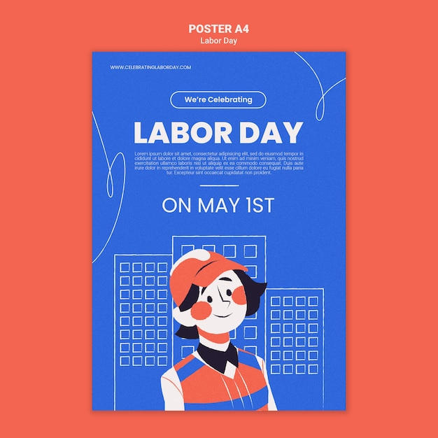 Free PSD flat design labor day poster template