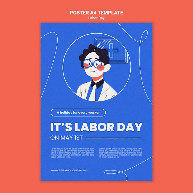 Free PSD flat design labor day poster template