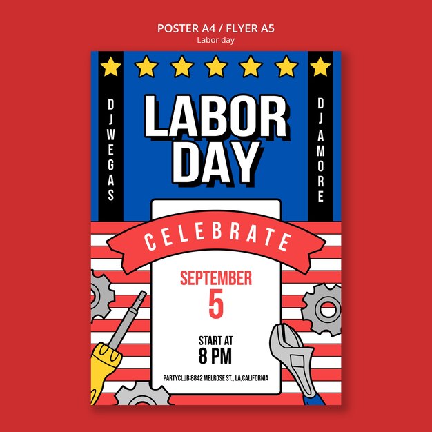 Flat design labor day poster template