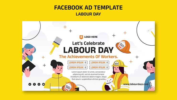 ฟรี PSD flat design labor day template
