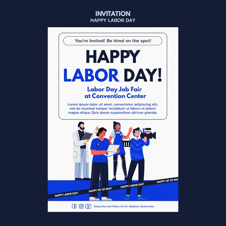 ฟรี PSD flat design labour day celebration invitation template