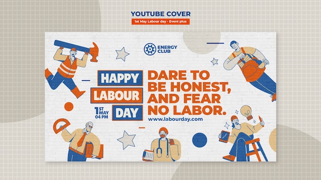 Бесплатный PSD Обложка youtube празднования дня труда в плоском дизайне