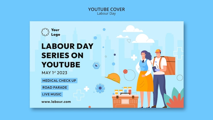 मुफ़्त PSD flat design labour day template