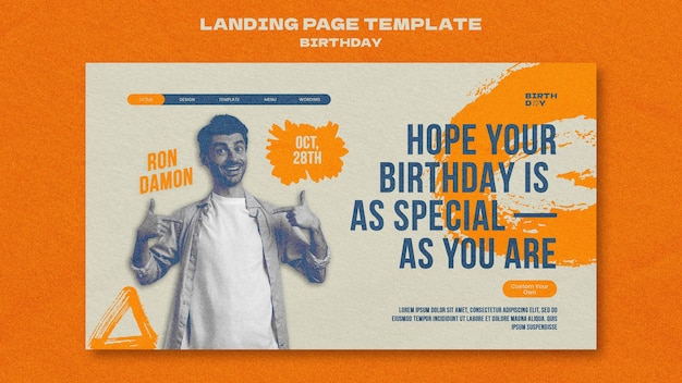 PSD gratuito modello di compleanno della pagina di destinazione di design piatto