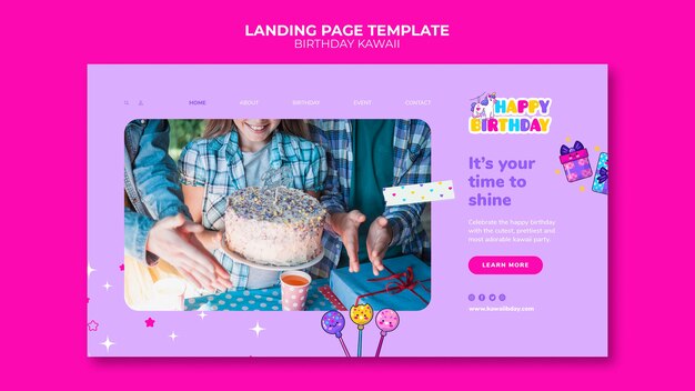 PSD gratuito modello di compleanno della pagina di destinazione di design piatto