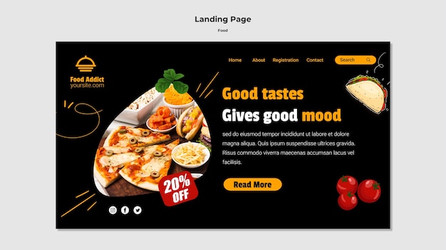 Free PSD flat design landing page food template