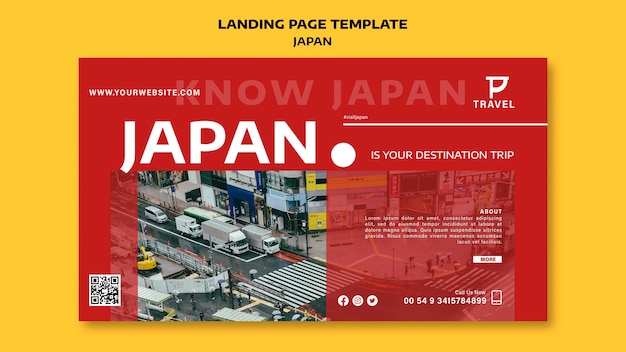 Бесплатный PSD Шаблон целевой страницы японии с плоским дизайном
