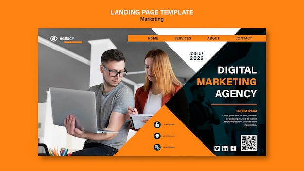 Free PSD flat design landing page marketing template