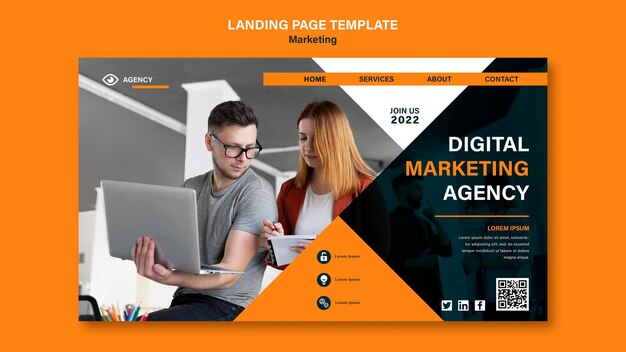 Flat design landing page marketing template