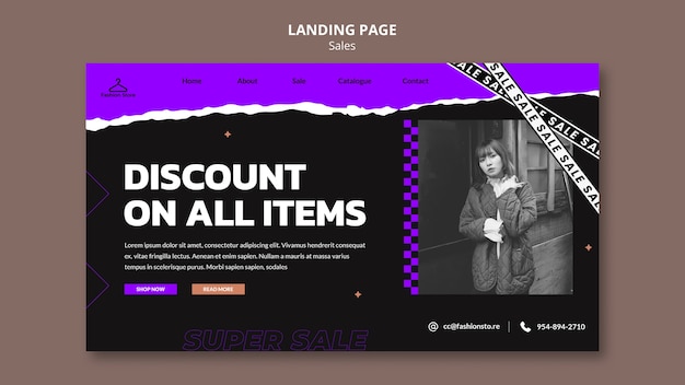 Free PSD flat design landing page sale template