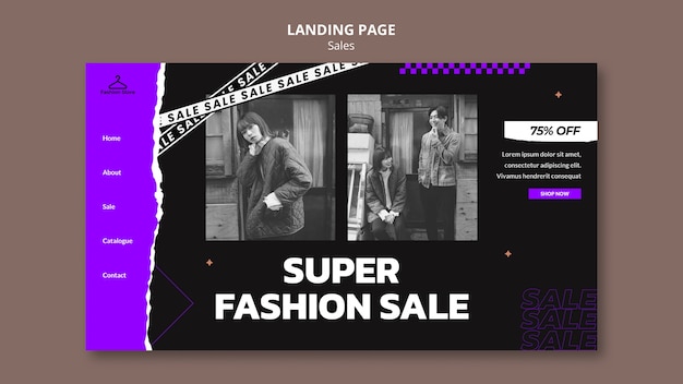 Flat design landing page sale template