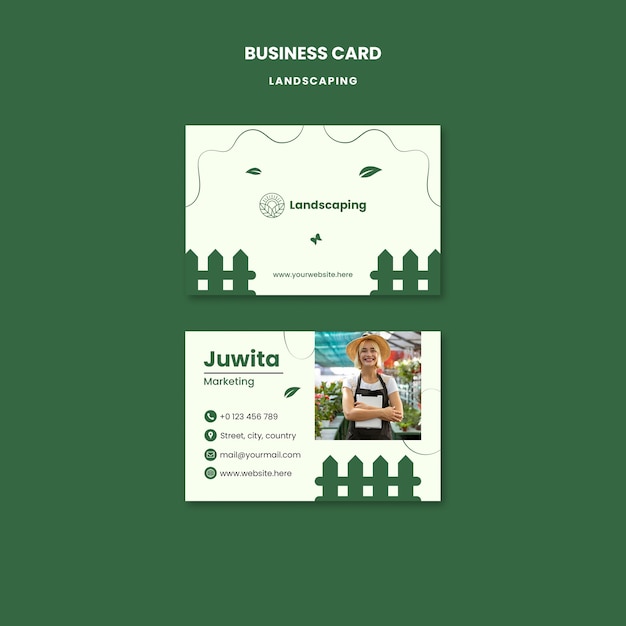 Free PSD flat design landscaping service business card