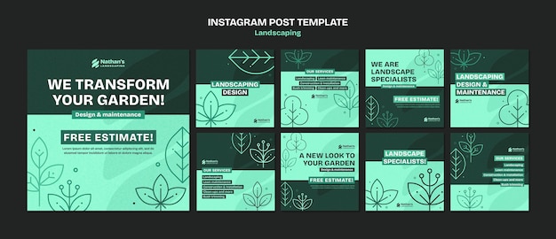 Flat design landscaping service instagram posts