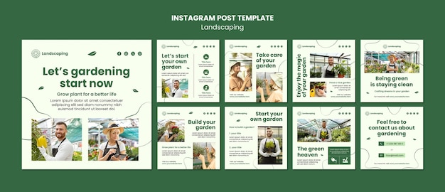 Free PSD flat design landscaping service instagram posts