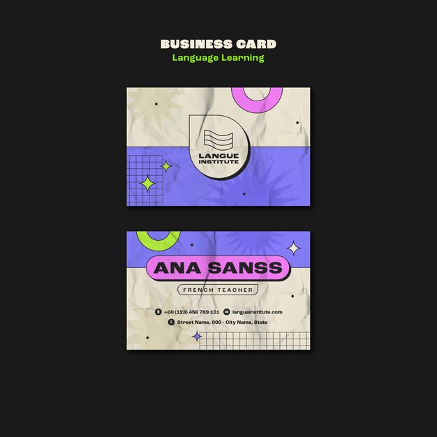 Flat design language learning business card