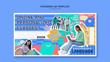 Free PSD flat design language learning facebook template