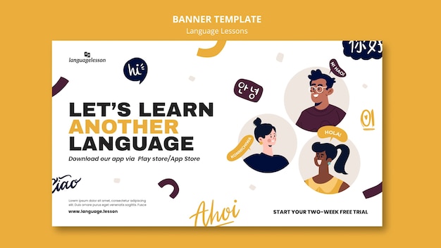 Free PSD flat design language learning template