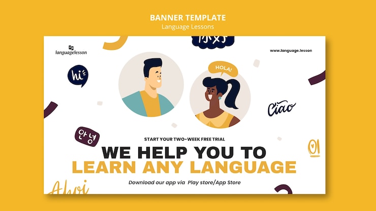 Free PSD flat design language learning template