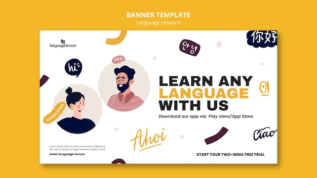 Free PSD flat design language learning template