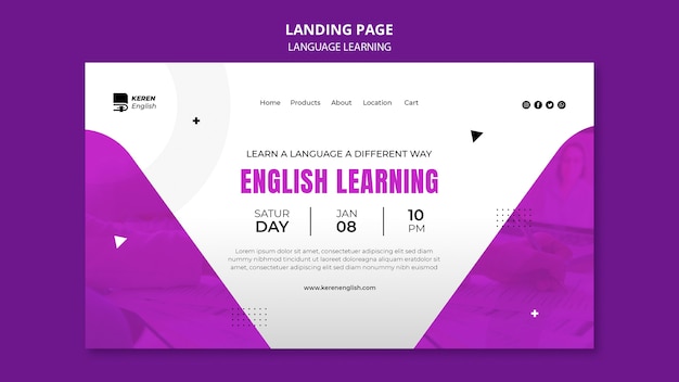 Free PSD flat design language learning template