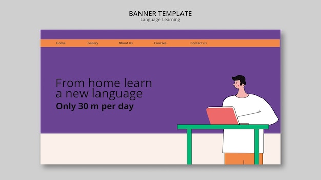 Free PSD flat design language learning template
