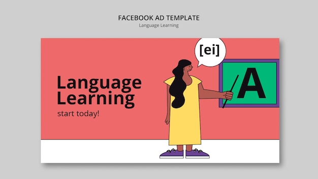 Free PSD flat design language learning template