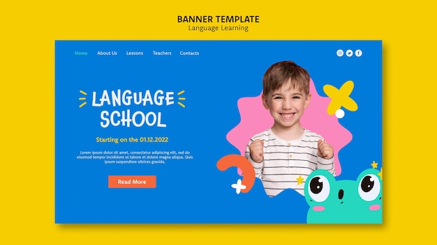 Free PSD flat design language learning template