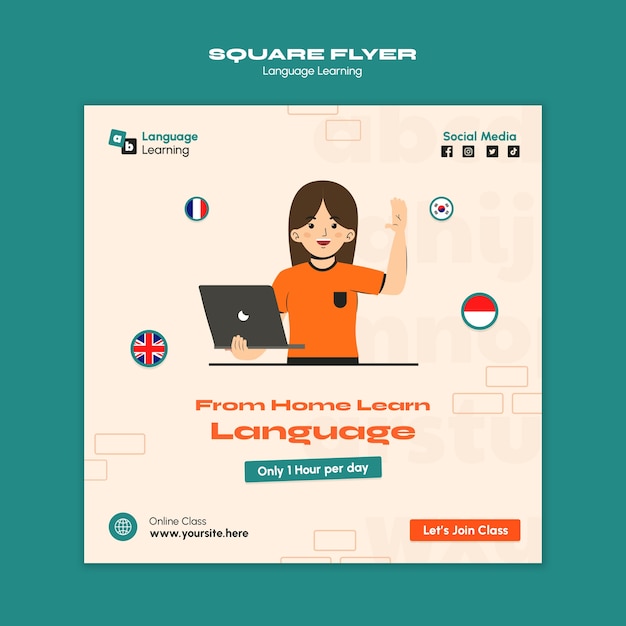 Free PSD flat design language learning template