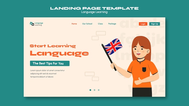 Free PSD flat design language learning template