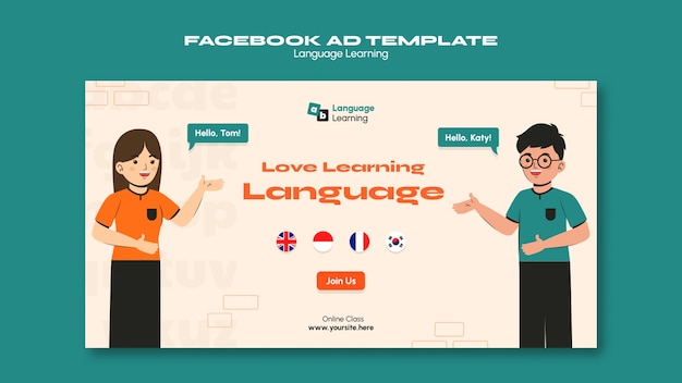 Free PSD flat design language learning template