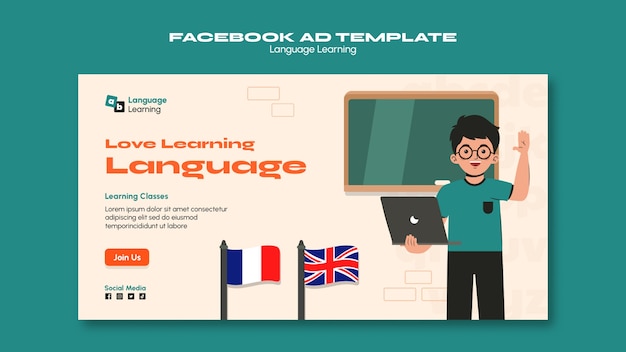 Free PSD flat design language learning template