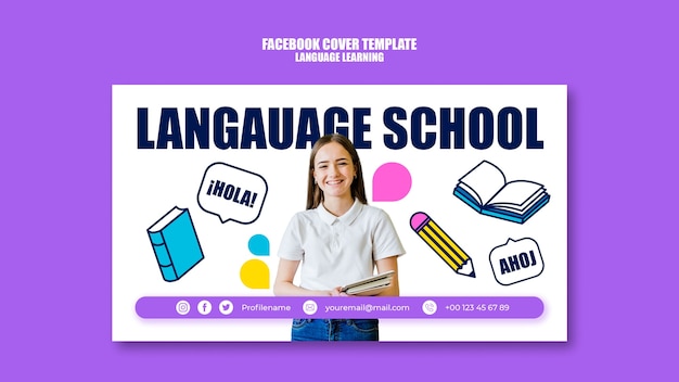 Free PSD flat design language learning template