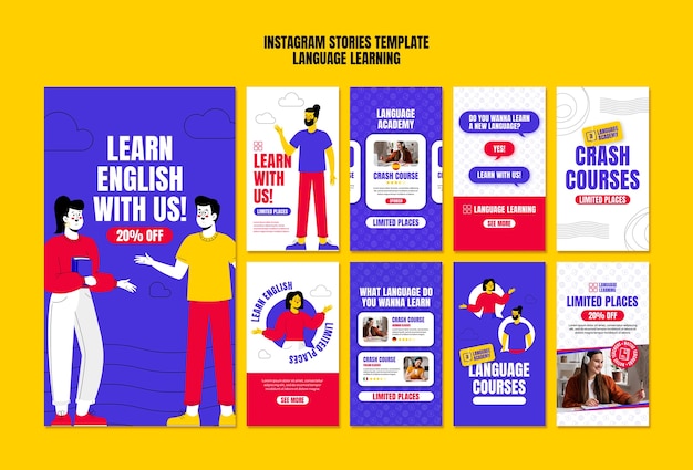 Flat Design Language Learning Template – Free Download