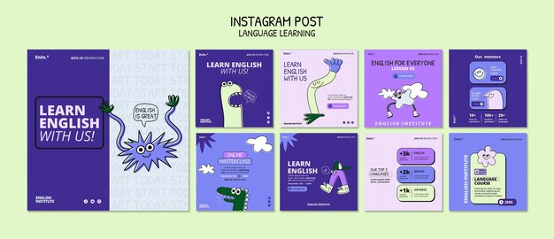 flat design language learning template