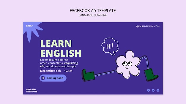 Free PSD flat design language learning template