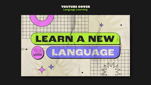 Flat design language learning youtube cover