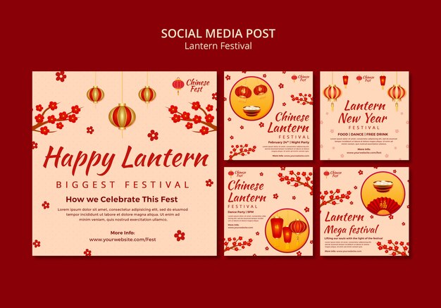 Flat design lantern festival  instagram posts