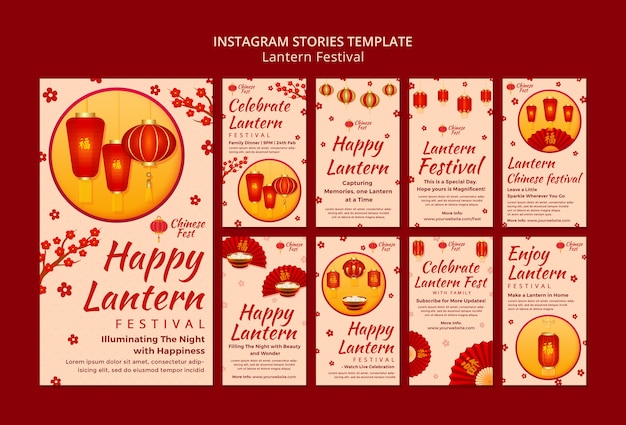 PSD gratuito flat design lantern festival instagram stories