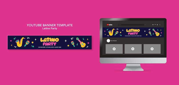 Free PSD flat design latino party  youtube banner