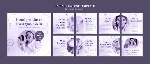 フラットなデザインのラベンダー スキンケア テンプレート